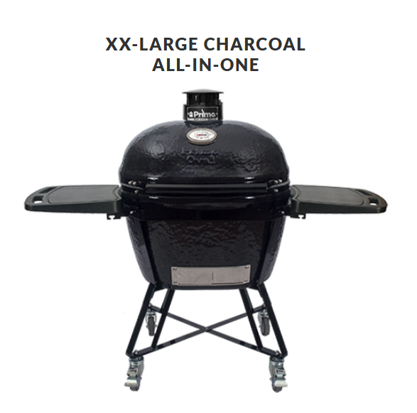 Primo XXL All-In-One Ceramic Grill — Maximum Capacity Oval Charcoal Grill with Stand & Accessories